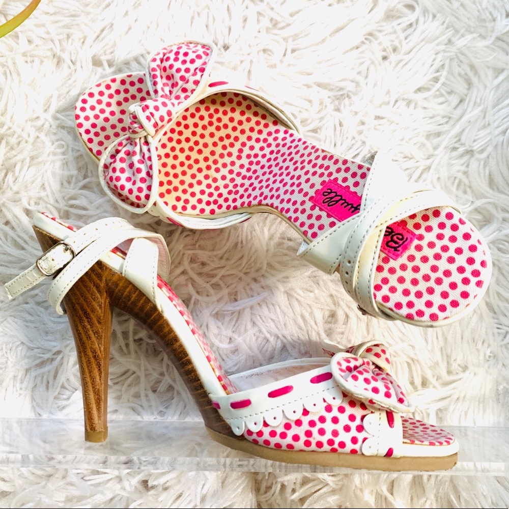 Betseyville Polka Dot Bow Ankle Stap Heel